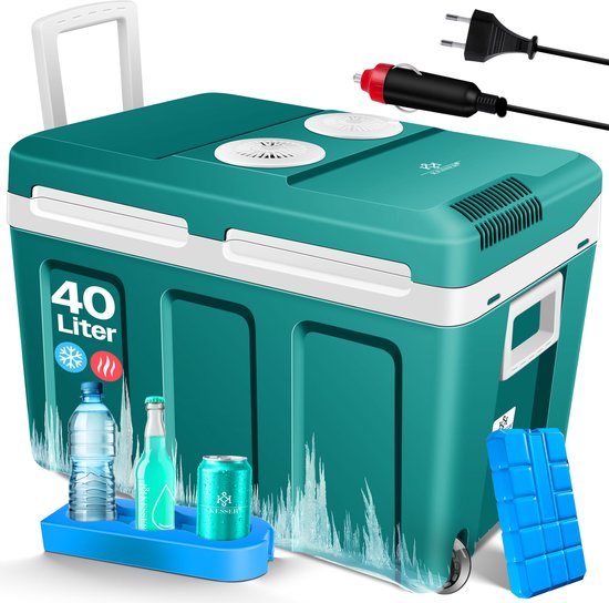 KESSER® 40L Thermo Elektrische Koelbox met wielen | voor warm houden en koelen | Coolbox | 12 volt en 230 volt| minikoelkast | thermobox voor auto| boot en camping | met ECO-modus - 40L, Petrolgroen van KESSER