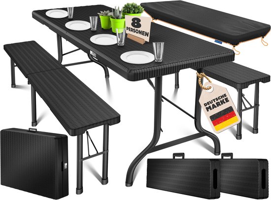 KESSER® biertentset - 3-delige set, tafel + 2 x bank, voor binnen - buiten, opvouwbaar, draaggrepen bierbank biertafelset biertap