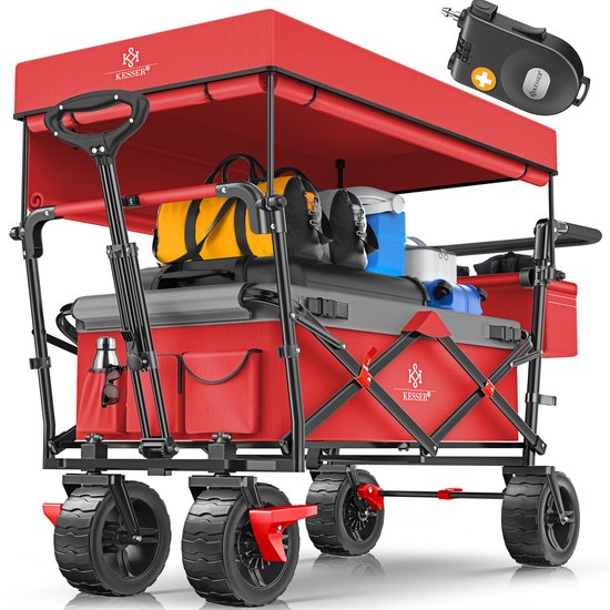 Kesser Bolderkar GT9000 - opvouwbaar met gordel - 80 kg - rood/grijs van Merkloos