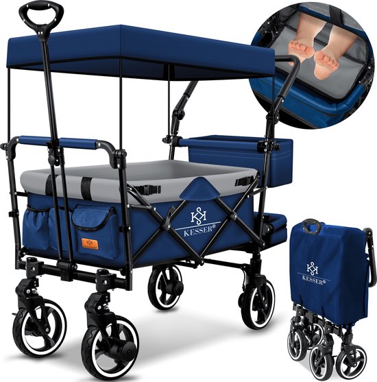 KESSER® Bolderkar GTS-9100 opvouwbaar met Dak tot 80 kg draagvermogen - Marineblauw / Grijs van KESSER