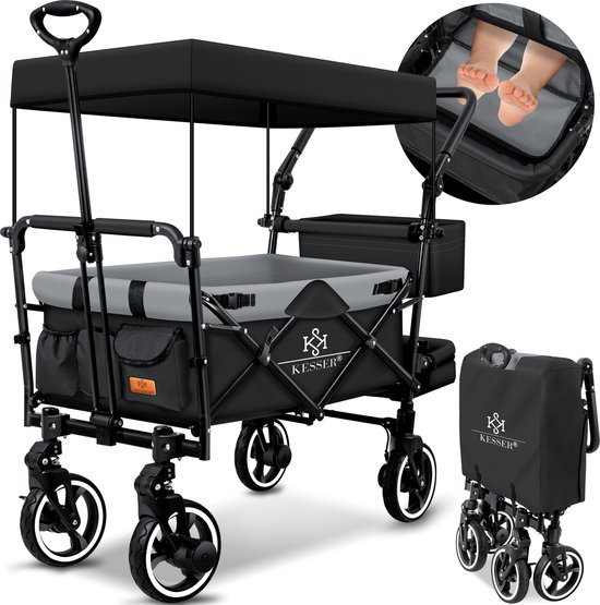 KESSER® Bolderkar GTS-9100 opvouwbaar met Dak tot 80 kg draagvermogen - Zwart / Grijs van KESSER®