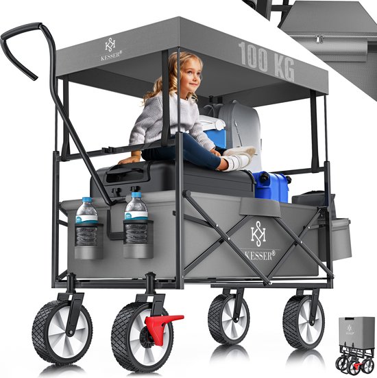 KESSER® Bolderkar opvouwbaar Bolderwagen tot 100 kg draagvermogen - Strandkar met massieve banden Transportkar - Grijs van KESSER
