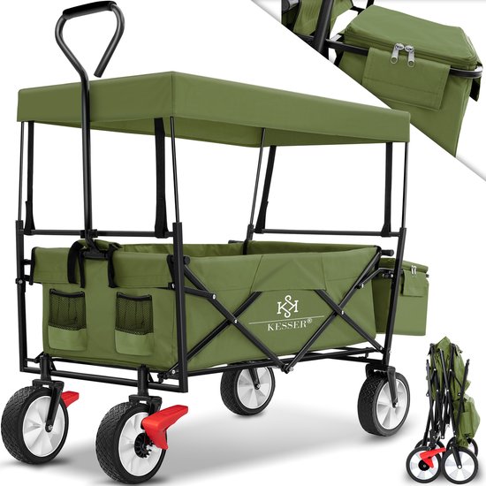 KESSER® Bolderkar opvouwbaar Bolderwagen tot 100 kg draagvermogen - Strandkar met massieve banden Transportkar - Khaki van KESSER