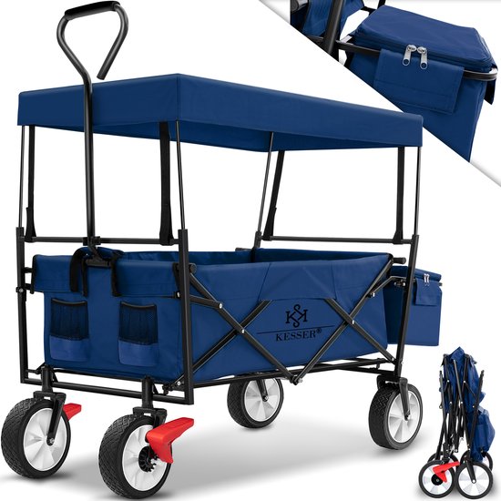 KESSER® Bolderkar opvouwbaar Bolderwagen tot 100 kg draagvermogen - Strandkar met massieve banden Transportkar - Marineblauw van KESSER