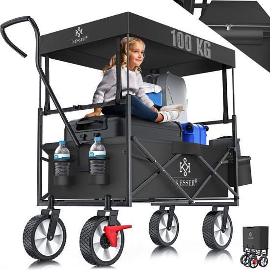 KESSER® Bolderkar opvouwbaar Bolderwagen tot 100 kg draagvermogen - Strandkar met massieve banden Transportkar - Zwart van KESSER®