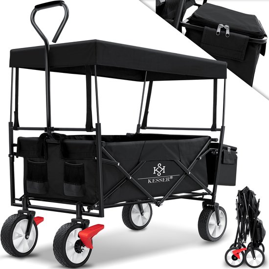 KESSER® Bolderkar opvouwbaar Bolderwagen tot 100 kg draagvermogen - Strandkar met massieve banden Transportkar - Zwart