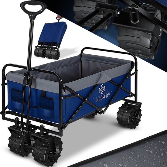 KESSER® Bolderkar opvouwbaar Bolderwagen tot 120 kg draagvermogen - Strandkar Transportkar - Blauw / Grijs van KESSER®
