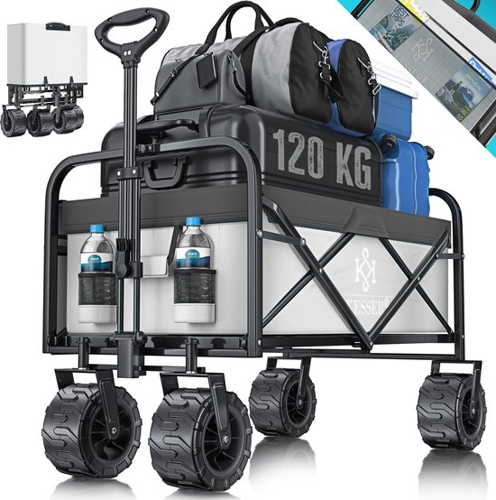 KESSER® Bolderkar opvouwbaar Bolderwagen tot 120 kg draagvermogen - Strandkar Transportkar - Grijs van KESSER®