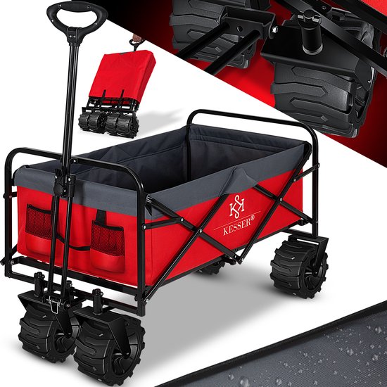 KESSER® Bolderkar opvouwbaar Bolderwagen tot 120 kg draagvermogen - Strandkar Transportkar - Rood / Grijs van KESSER