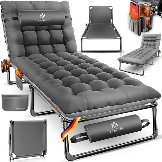 KESSER® Campingbed Opvouwbaar met draagtas en nekkussen Afmetingen 190 x 68 x 30 cm Draagvermogen tot 250 kg Gemaakt van duurzaam Oxford-materiaal en stevig stalen frame Ideaal voor tuin en camping