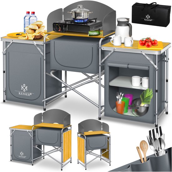 KESSER® Campingkeuken Opvouwbaar - Campingkast inclusief Opbergtas - Kampeerkeuken Kampeerkast Camping Keuken - Grijs / Typ Big