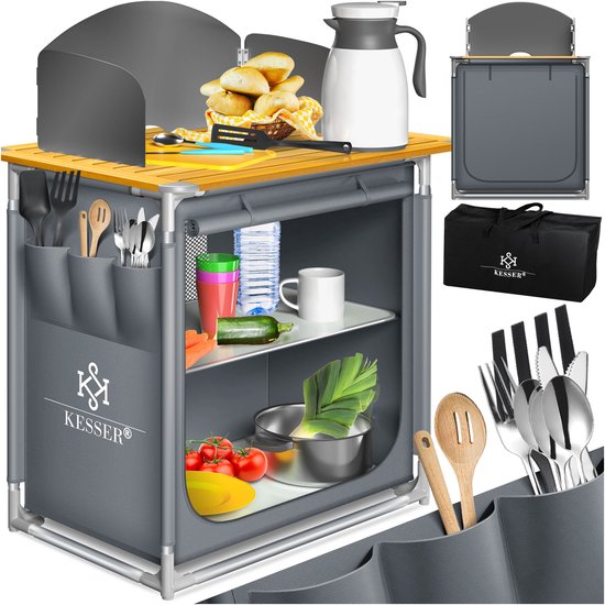 KESSER® Campingkeuken Opvouwbaar - Campingkast inclusief Opbergtas - Kampeerkeuken Kampeerkast Camping Keuken - Grijs / Typ F2 van Merkloos