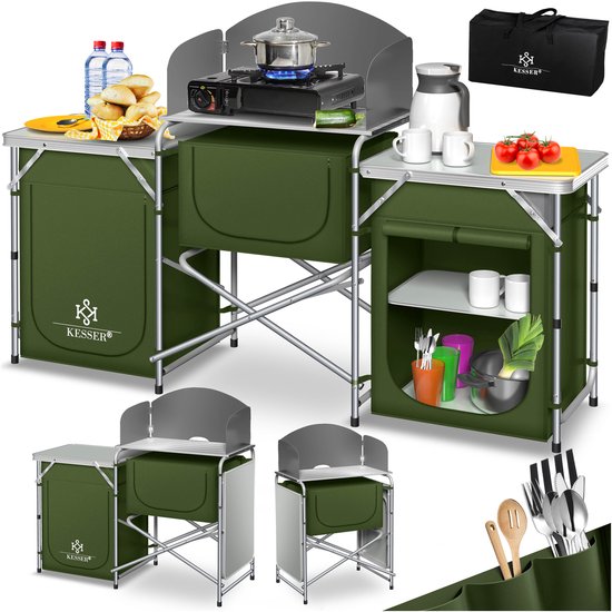 KESSER® Campingkeuken Opvouwbaar - Campingkast inclusief Opbergtas - Kampeerkeuken Kampeerkast Camping Keuken - Khaki / Typ Big