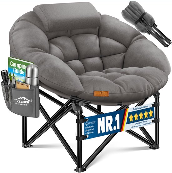 KESSER® Campingstoel Opvouwbaar 150kg Draagvermogen Incl Zitkussen, Hoofdkussen, zij en transporttas