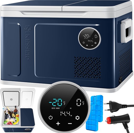 KESSER® Compressor Koelbox 2in1 Dubbele Zone Koeler & Vriezer, Elektrische Vriesbox LED Touch Control 12/24 V 230V, Frigobox Koelen tot -20 °C voor Auto, Vrachtwagen, Kamperen - 31 Liter, Marineblauw / Lichtgrijs van Merkloos