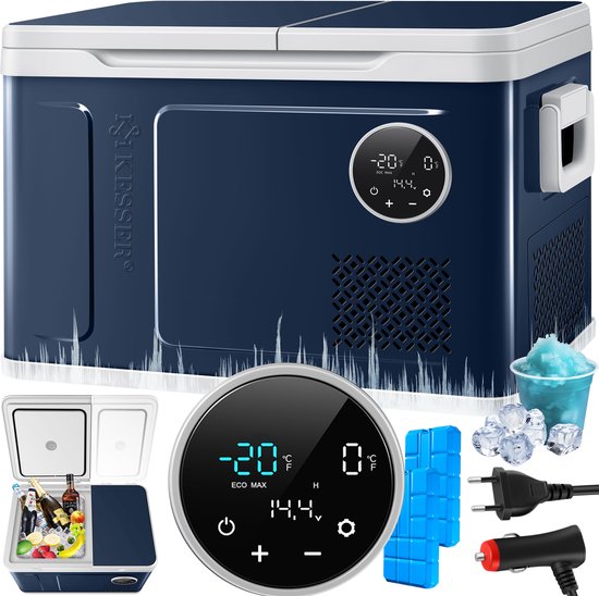 KESSER® Compressor Koelbox 2in1 Dubbele Zone Koeler & Vriezer, Elektrische Vriesbox LED Touch Control 12/24 V 230V, Frigobox Koelen tot -20 °C voor Auto, Vrachtwagen, Kamperen - 31 Liter, Marineblauw / Lichtgrijs van KESSER