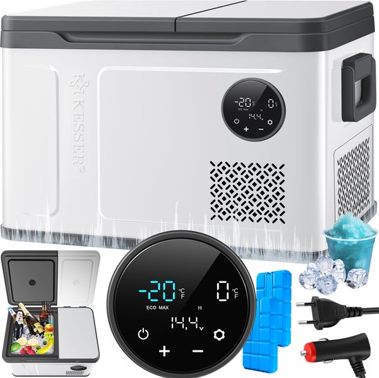 KESSER® Compressor Koelbox 2in1 Dubbele Zone Koeler & Vriezer, Elektrische Vriesbox LED Touch Control 12/24 V 230V, Frigobox Koelen tot -20 °C voor Auto, Vrachtwagen, Kamperen - 31 Liter, Zilver / Antraciet van KESSER