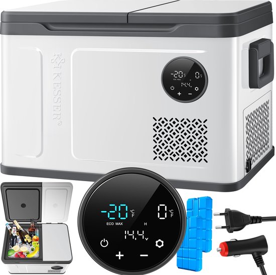 KESSER® Compressor Koelbox 2in1 Dubbele Zone Koeler & Vriezer, Elektrische Vriesbox LED Touch Control 12/24 V 230V, Frigobox Koelen tot -20 °C voor Auto, Vrachtwagen, Kamperen - 49 Liter, Zilver / Antraciet van Merkloos