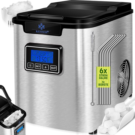 KESSER® Ice Maker | 150W Ice Cube Maker | IJsblokjesmachine | IJsblokmaker | 12 kg 24 h | 3 blokjesformaten | Bereiding in 7 min | Waterreservoir van 2,2 liter | Timer | LCD-display | Zelfreinigingsfunctie - Zilver van KESSER®