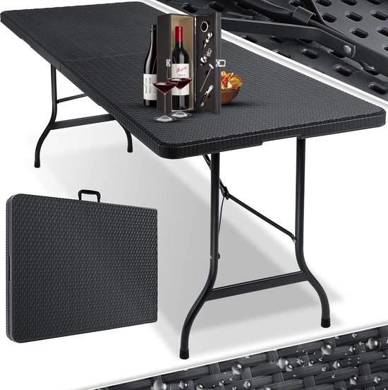 KESSER® Inklapbare Tafel 180x75x73cm Vouwtafel Kunststof - Campingtafel Klaptafel Geschikt voor 8 Personen voor Tuin, Terras en Balkon inclusief Draaggreep - Zwart van Merkloos