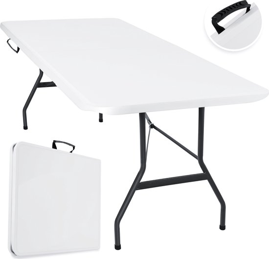 KESSER® Inklapbare Tafel 183x76x74cm Vouwtafel - Campingtafel Kunststof - Klaptafel Geschikt voor 8 Personen voor Tuin, Terras en Balkon inclusief Draaggreep - Wit