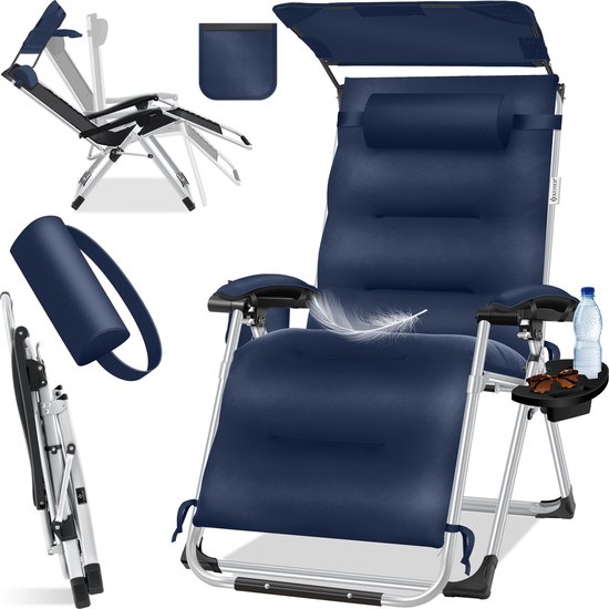 KESSER Luxe Ligstoel - Extra Breed & Comfortabel - Dikke Kussens, Armleuningen, Hoofdkussen, Bijzettafel & Opbergvakken - Ergonomisch & Antislip - Tuin of Balkon - Marineblauw