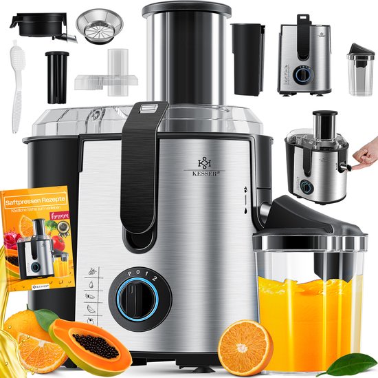 KESSER® Slowjuicer - Sapcentrifuge voor Fruit en Groenten 1100W Sap Juicer met 2000ml Pulpcontainer en 1000ml sapreservoir - Zilver van KESSER®