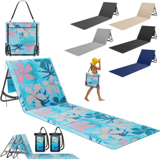 KESSER® Strandmat opvouwbaar - Verstelbare rugleuning en draagriem - Tot 130 kg - 1 stuk - Roze