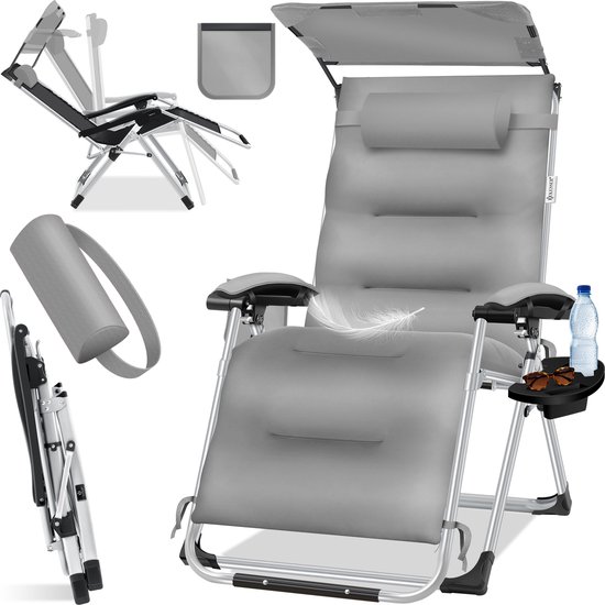 KESSER tuinligstoel, ligstoel, opvouwbare ligstoel + nekkussen tuinstoel grijs van Merkloos