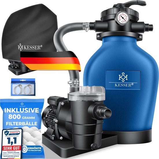KESSER® Zandfilterpomp Inclusief 800g Filterballen - Zwembadpomp 10.200 L/u Zwembad Filter Set van Merkloos