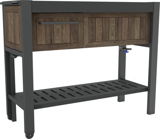 Keter Hosting Partytafel met Koelbox - 112 x 43 x 90 cm – Antraciet/Bruin van Merkloos
