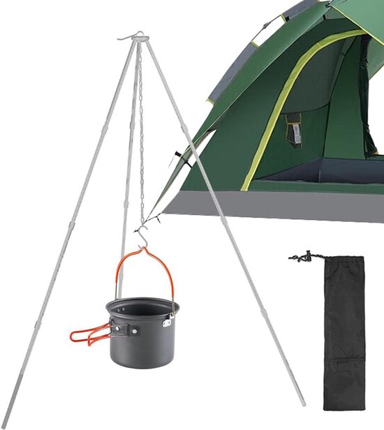 Keukenstatief Camping - Buiten Kookrek - Outdoor Koken - Verstelbare Ophangketting - 326 cm Lengte - Aluminium