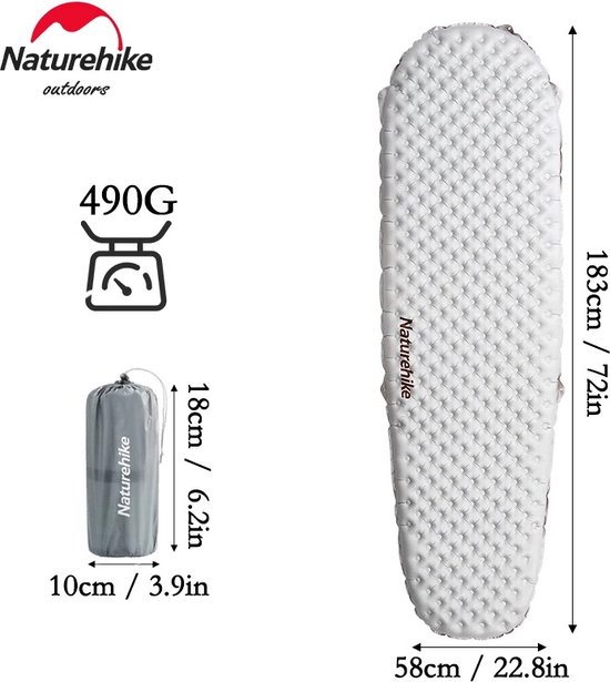 Kibus Ultralicht Luchtbed - 1-Persoons - Mummy - 490gram - Incl. Luchtzak - Kampeer, Camping, Wandelen, Trekking - Matras - Naturehike - 183x58x7cm - Luchtbedden van Kibus