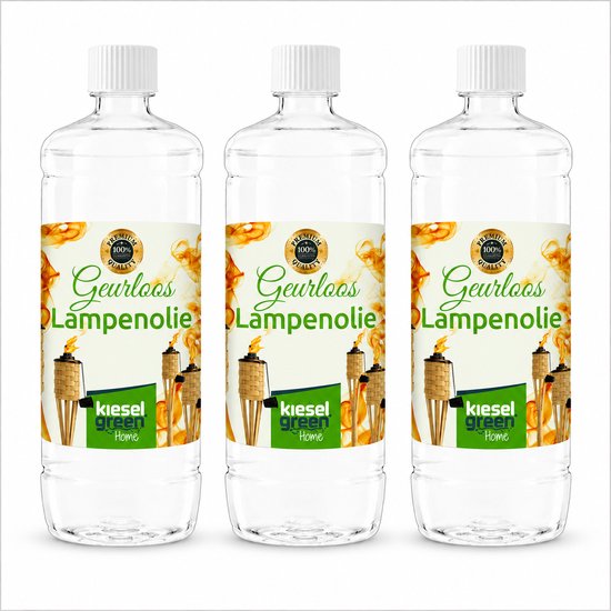 Kieselgreen Lampenolie 3 x 1 liter voor tuinlampen en fakkels geurloze olie met minimale rook en roetvorming