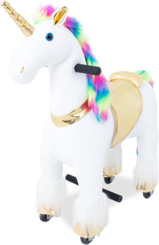 Kijana Unicorn Rijdend Paard – Eenhoorn Hobbelfiguur met Wielen - 54cm Zit Hoogte - Stabiel & Veilig - Klein - Stuurbare handvaten - Regenboog van Kijana