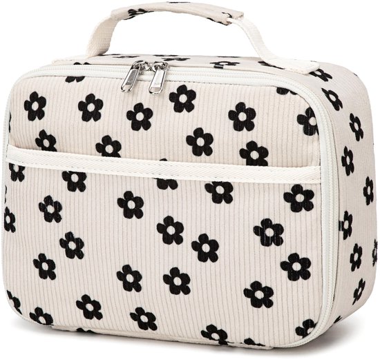 Kinder Koeltas - Isolerend met Rits 5 Liter - Voor School, Wandelen en Werk - Corduroy Bloem Beige