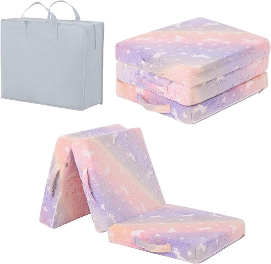 Kinder Matras - Vloerbed - Kamperen - Licht op - 145 x 56 cm - Roze Pegasus