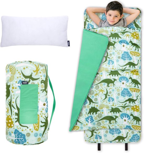 Kinder Slaapmat - Kleuter Mat Deken - Slaapfeestjes en School - Inclusief Kussen - 127 x 50 cm - Dinosaurus van Merkloos