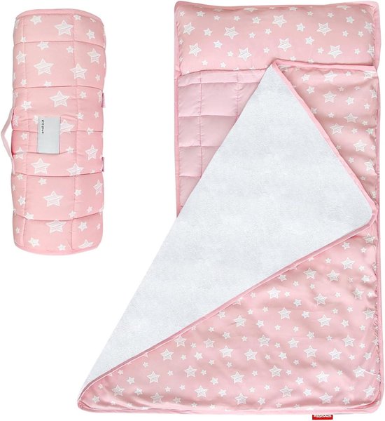 Kinder slaapmat - Slaapzak mat - Kinderdagverblijf slapen - Met verwijderbaar kussen - 41 x 33 inch - Roze