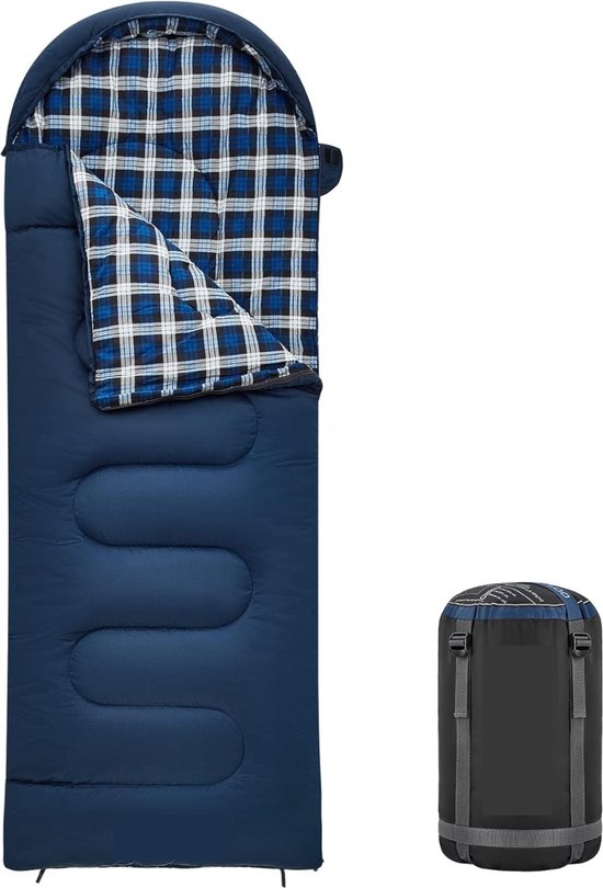 Kinder slaapzak 3-4 seizoenen Warme winterslaapzak voor kamperen trekking – 170x70 cm – Comfort 7°C – Lichtgewicht 1,4 kg – Marineblauw L van Hollock