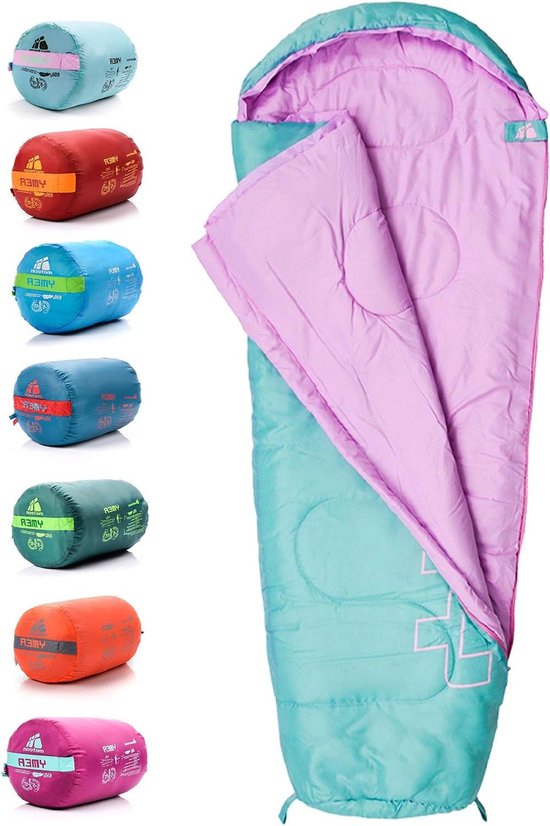 Kinder Slaapzak - Kampeerdeken Baby - Buiten Slapen - Lichtgewicht Compact - 155 cm Lengte - Mint/Roze