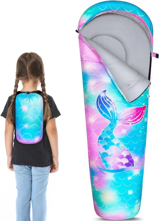 Kinder Slaapzak - Slaapzak Kind - Kamperen Buiten - Waterafstotend Materiaal - 178 x 71 cm - Zeemeermin