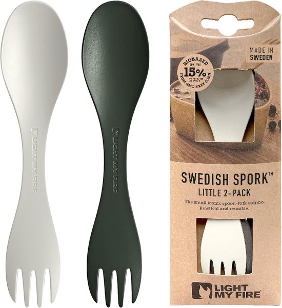 Kinderbestekset Spork - Kindervork Lepel - Kamperen Reizen - Gemaakt van bioplastic - 2 stuks - Sagegreen Cream