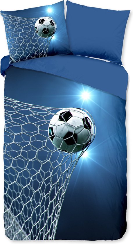 Kinderdekbedovertrek 140x200/220 cm - Voetbal Print - Blauw - 1 Persoons - Microfiber - Oeko-Tex Gecertificeerd - Inclusief EBOOK van Merkloos