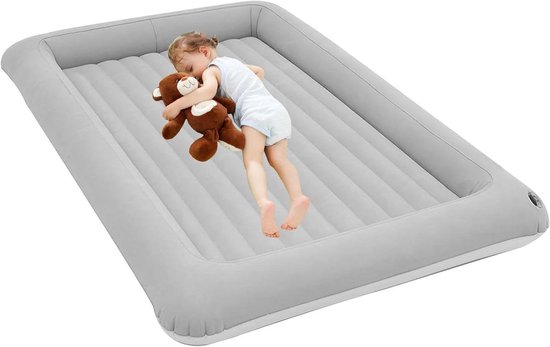 Kinderen Luchtbed - Opblaasbaar Slaapbed - Reizen en Kamperen - Met Veiligheidsmuur - 156 x 100 x 30 cm - Blauw