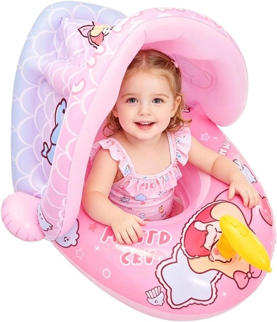 Kinderen Zwemvlot - Zonbescherming Luifel - Veilig Waterspel - Versterkte Luchtkamers - 60x50x50 cm - Roze
