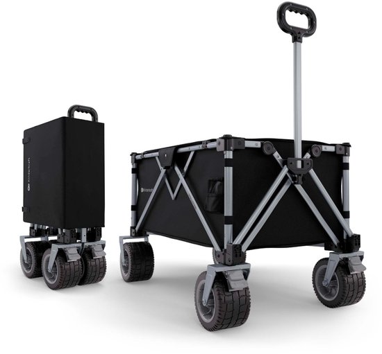 Kinderkraft ROLLSTER Opvouwbare Bolderkar - 130L Inhoud, Draagkracht tot 100 kg - 360° Wielen en Telescoopstang - Lichtgewicht en Compact - Zwart
