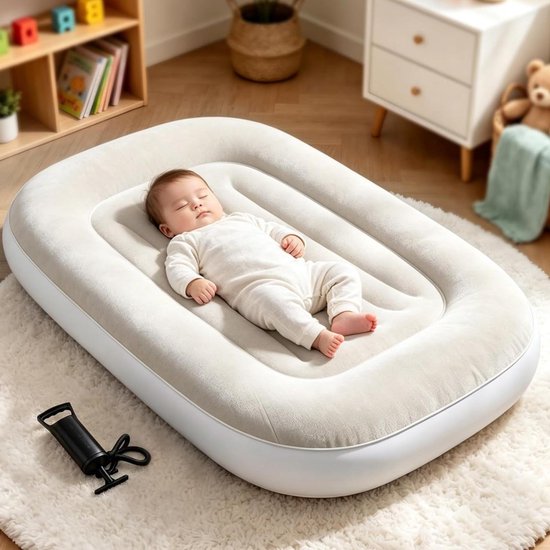 Kinderluchtbed - Opblaasbaar matras - Reisbed - Inclusief handpomp - 102x83 cm - Blauw