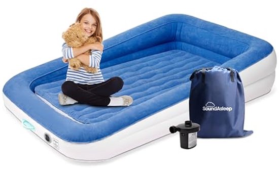 Kinderluchtmatras met Hoge Snelheid Externe Pomp en Veiligheidsbumpers - Draagbaar Opblaasbaar Bed voor Peuters van The Shrunks