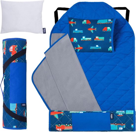 Kinderslaapmat met Kussen - Peuter dutjesmat - Kinderdagverblijf en kleuterschool - Oprolbaar met elastische banden - 125 x 50 cm van Merkloos